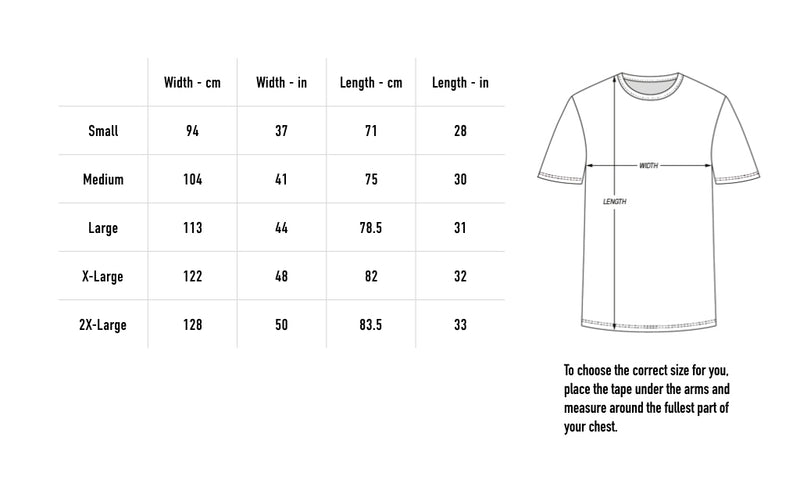 Size chart for Valhalla Calling Stonewash Tee