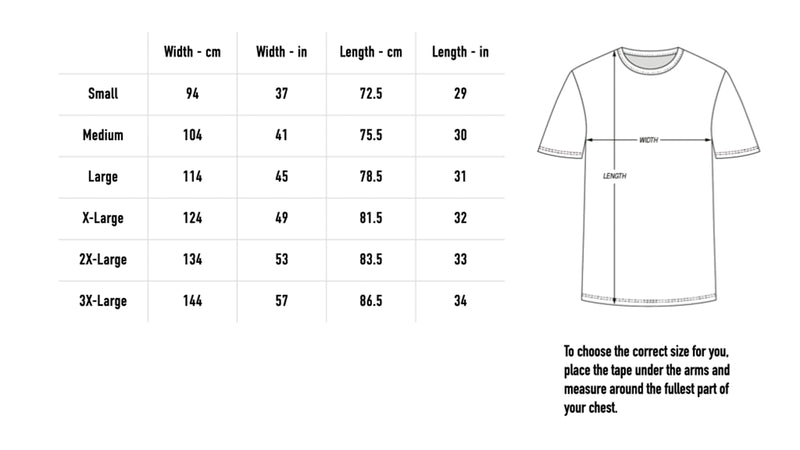 Size chart for Valkyrie Tee - Black