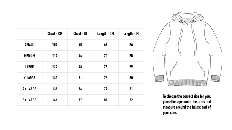 Size chart for 2025 Tour Hoodie - Black